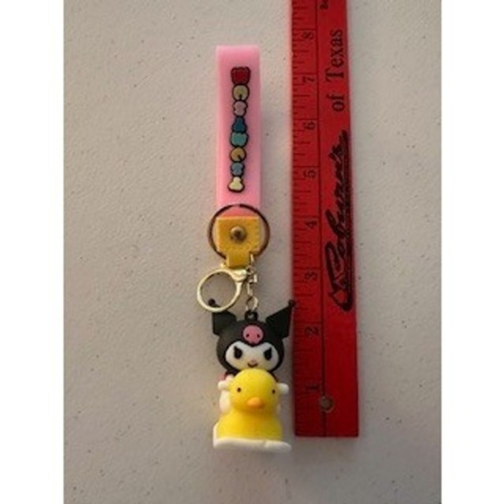 Sanrio Kuromi Duck Rider Keychain Pink Silicone Wristlet Strap Gold Hardware